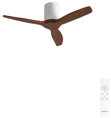 CREATE / WINDCALM S/Ventilador de techo ABS blanco aspas efecto madera oscura con mando / 40W, Silencioso, Ø112 cm, 6 velocidades, temporizador, función verano-invierno
