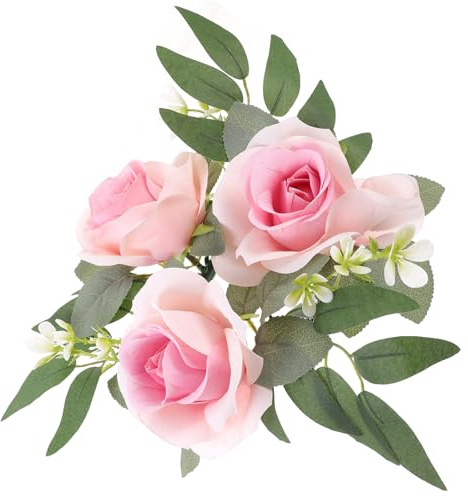 Homoyoyo Künstlicher Rosen Kerzenkranz mit Hoher Realitätsnähe aus Kunststoff und Stoff Rosa für Tisch und Fensterdekoration bei Hochzeiten