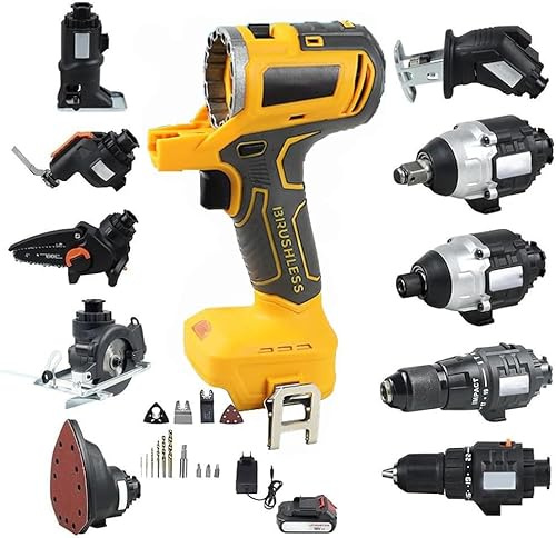 Brushless Power Tool Combo Kit, 10 in 1 Cordless Drill Set for Woodworking, Furniture Repair and DIY Projects