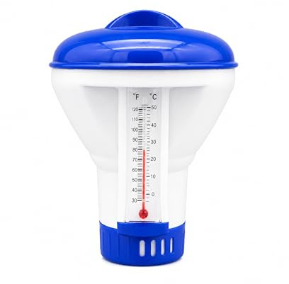 HAF Pool Dosierschwimmer 20g mit Thermometer | Chemikalienschwimmer für Chlor & Brom Tabletten | Pool Chlor Dosierer für Poolpflege | Schwimmer für Chlortabletten | Für Schwimmbad & Whirlpool