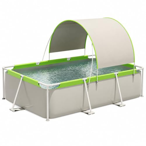 Piscina Desmontable Rectangular con Toldo, Piscina Familiar Exterior | Gran Piscina de Jardín con Estructura Resistente y Zona de Sombra(102in/260cm)
