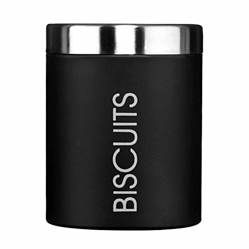 Premier Housewares Liberty Boîte à Biscuits, Boite de Conservation Pour Biscuits , Émail Noir, Couvercle en Acier Inoxydable Satiné