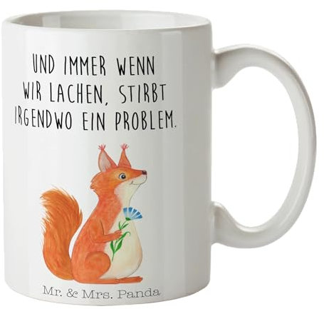 Mr. & Mrs. Panda Tasse Eichhörnchen Blume - Geschenk, Becher, Lachen, Tiere, Eichhorn, Tasse bedrucken, Cappuccino Tassen, Kaffeetassen, Gute Laune,