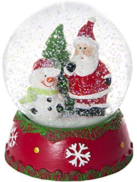 Mousehouse Gifts Weihnachten Schneekugel Spieluhr mit Weihnachtsmann und Schneemann