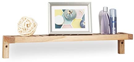 Relaxdays Wandregal Walnuss, Hängeregal, Holzregal, für Bad, Küche und Kinderzimmer, HxBxT: 10 x 60 x 12,5 cm, natur