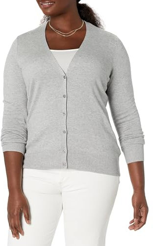 Amazon Essentials Women's Lightweight V-Neck Cardigan Jumper (Available in Plus Size), Light Grey Heather, M