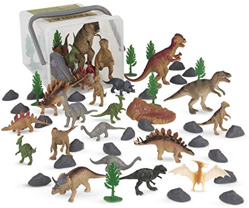 TERRA by Battat – Prähistorische Welt – Dinosaurier-Figuren & Zubehör – 60-Teile Spielzeug-Tier-Eimer für Kinder – Dino Tier Spielzeug – Tyrannosaurus, Velociraptor, Triceratops und mehr – 3 Jahre +