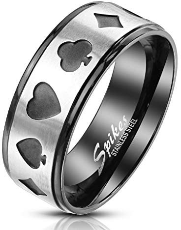 BlackAmazement 316L Edelstahl Ring Karten Farben Poker Zocker Pik Kreuz Karo Herz schwarz Silber Herren (68 (21.6))