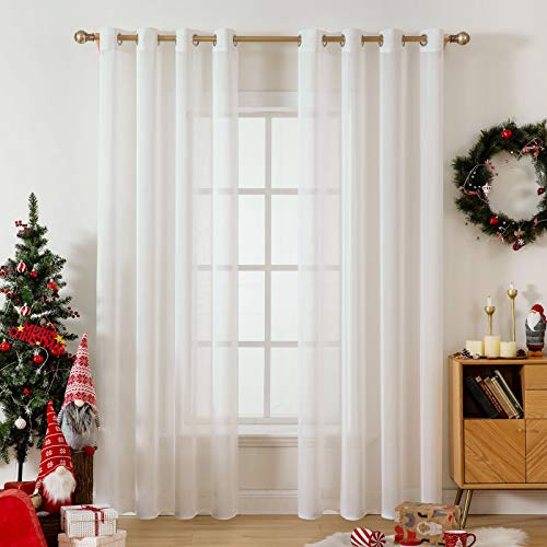 MIULEE 2er Set Voile Vorhang Sheer Leinenvorhang mit Ösen Transparente Leinen Optik Gardine Ösenschal Wohnzimmer Fensterschal Lichtdurchlässig Dekoschal Schlafzimmer 140x175cm (B x H) Weiß