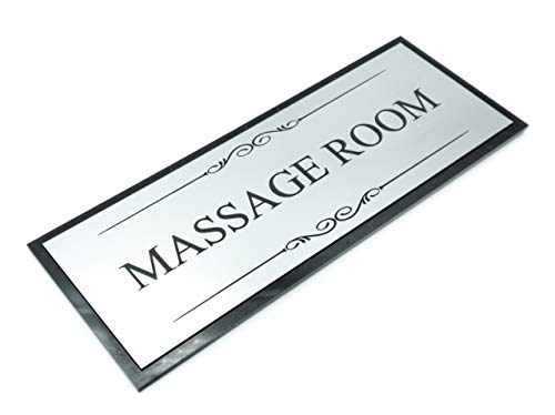 Türschild Massageraum, Acryl, 19,5 x 7,6 cm, mit Klebestreifen, Schwarz und silberfarben