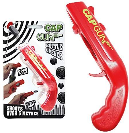 2PC Bottle Gun Opener, Funny Opener Cap Gun Launcher Shooter, Easily Recycle Caps, Red