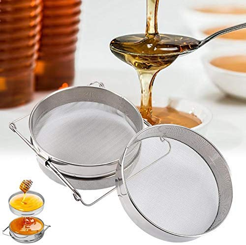 Honigsieb Doppelsieb, Edelstahl Honigsieb Doppel-Sieb Fliter Doppel Verstellbaren Honigfilter Bienenzucht Honigfilterung mit dehnbarem Griff für Küchensieb Schicht 24cm