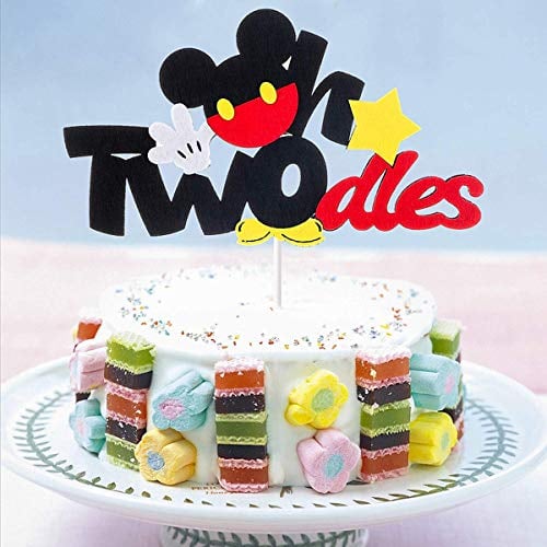 Hongkai Mickey Mouse Two Birthday Cake Cupcake Toppers Minnie Twodles Cake Toppers Picks for 2nd Toddlers Baby Boy Girl Decorations Two Years Old Happy Birthday Party Supplies