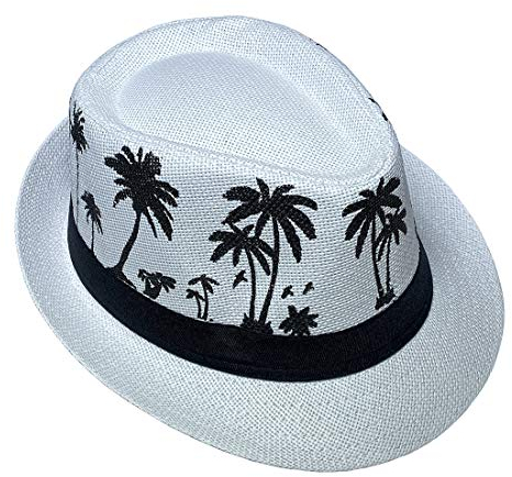 JK Home Hawaiian Fedora Straw Hats for Men Women Unisex Trilby Panama Summer Sun Jazz Costume Party Cap White