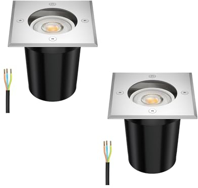 ledscom.de 2 Stück Boden-Einbauleuchte RELI für außen Edelstahl eckig IP67 inkl. 5,473W LED Lampe 468lm 30° warmweiß