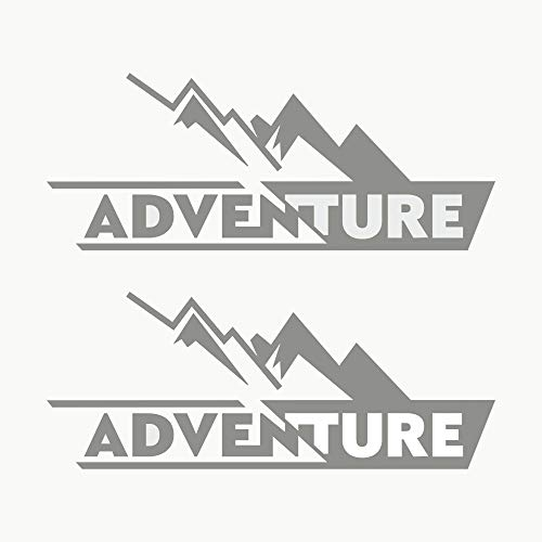 Autodomy Pegatinas Adventure 4x4 Off Road Todoterreno 19x11,5 cm | Pack 2 Unidades | Pegatinas para Coche Exterior | Vinilos Todoterreno Resisten la Lluvia y el Sol | Color Plata
