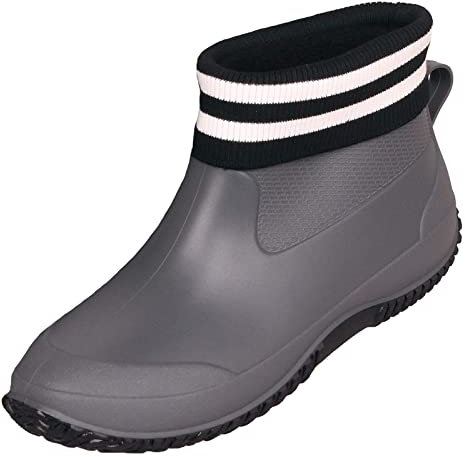 SMajong Stivali in Gomma Uomo Donna Impermeabili Scarpe da Giardinaggio Antiscivolo Scarpe da Pioggia Scarpe Gomma Stivali Caviglia Caldi Grigio Nero Cotone Taglia 40 EU