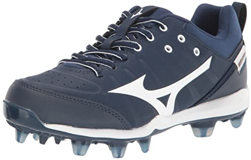 Mizuno 320639.5100.16.1150 9-Spike Advanced Finch Elite 5 Crampons de Softball moulés en TPU pour Femme, Bleu Marine/Blanc, 44 EU