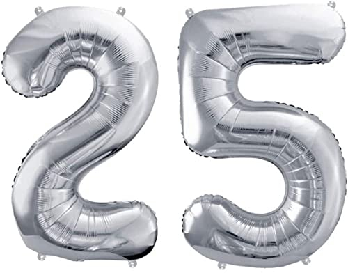 Luftballon 25 Ballon 25. Geburtstag Ballon Silberhochzeit Silber Folienballon 25 XXL 100cm silberner Dekoballon 25 Geburtstag Jubiläum 25 Jahre Zahl 25 Silber