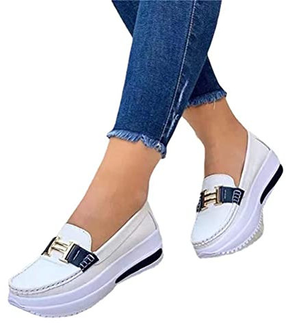Onsoyours Zapatillas de Deporte Zapatos Sin Cordones Ligeros para Caminar Chaussures Casuales Zapatos Plataforma Blanco 38