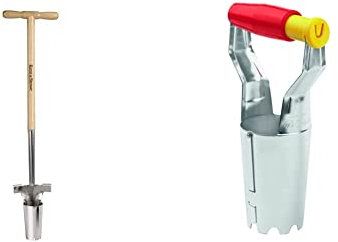 Kent & Stowe Langstiel Zwiebelpflanzer aus Eschenholz und Edelstahl gefertigt, 732622 & Wolf-Garten - Automatikpflanzer FH-N; 1967000