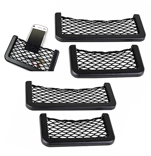Hoobao 4 Stück Ablagenetz Auto,Auto Selbstklebend Ablagenetz,Elastic String Netz Mesh-Tasche Aufbewahrungstasche,für Handy Geldbörse Schlüssel Kleine Dinge,Netztasche Auto, Kofferraum Netztasche