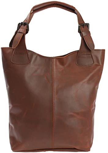 LECONI Henkeltasche Echt-Leder Vintage-Look Damentasche Handtasche für Damen Shopper für Freizeit, Büro oder Shopping Beuteltasche Frauen Ledertasche 34x35x10cm braun LE0033-wax