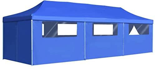 Kstyhome Faltzelt Partyzelt Pop-Up mit 8 Seitenwänden, Pavillon, Zeltgarage, Bierzelt, Weidezelt, Carport, Lagerzelt Winterfest, Garagenzelt, Gartenpavillon, 3 x 9 m Blau