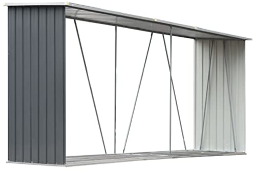 KOIECETA Brennholzlager Kaminholzunterstand Brennholzregal Brennholzunterstand Kaminholzständer Holzlager Verzinkter Stahl 330x84x152cm (Grau)