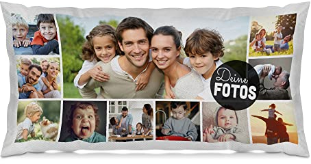 PR Print Royal XXL-Kissen mit Fotocollage selbst gestalten - mit 11 Fotos Personalisieren - Geschenk für Freunde und Familie | Weiß Polyester, inkl. Kissenfüllung, 80x40cm