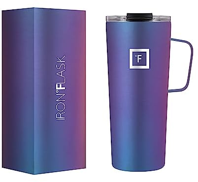 IRON °FLASK Grip Coffee Mug - 24 Oz, Leak Proof, Vacuum Insulated Stainless Steel Bottle, Double Walled, Thermo Travel, Hot Cold, Water Metal Canteen (IRO-FGS-A032-01-AW1US)