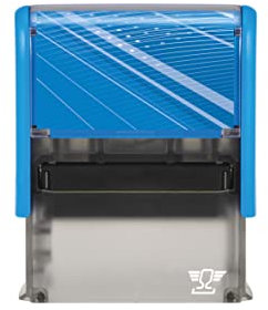 Tampon encreur personnalisable avec votre propre texte tampons-bureau.fr - Imprint 12 - Monture bleue - Format de l'impression 46 x 17 mm - Max 4 lignes de texte - Encre noire incluse