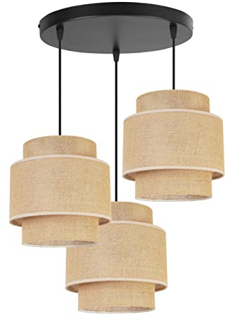 Light-Home Boho Hängelampe - Deckenlampe für Wohnzimmer Schlafzimmer und Esszimmer - Pendelleuchte aus Metall mit Lampenschirm aus Stoff - E27-3-Flammig Oval - Jute