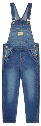 KIDSCOOL Große Mädchen Denim Latzhose Kinder mit geradem Bein Jeans Overall | Große Mädchen Denim Latzhose, schmale Jeanslatzhose für Kinder, Rüschentasche, Jugendgrößen 6-14 Jahre für die Schule