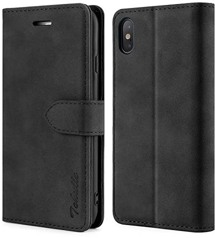 TOHULLE Case for iPhone X iPhone XS, Premium PU Leather Wallet Case with Card Holder Kickstand Magnetic Closure Shockproof Flip Folio Case Cover for iPhone X/XS (5.8 Inch) - Black