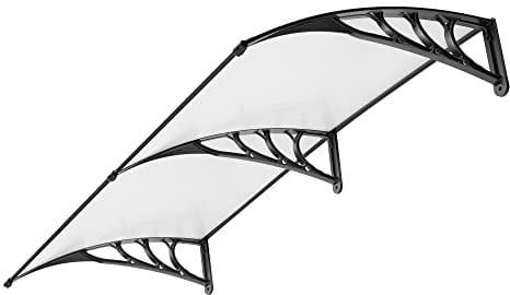 VIVOHOME Marquesina Exterior 100 x 200 cm para Puertas y Ventanas, Toldo de Policarbonato Transparente con Soportes Negros, Tejadillo de Protección para Entrada y Jardín