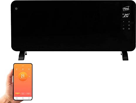 Neo Electric Glass Panel Heater 1000W-2000W Portable WiFi Thermostat Wall Mounted Radiator (Black)