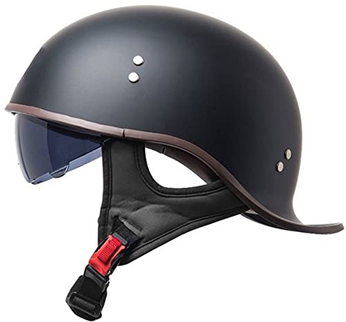 DXDRT Motorrad Retro Halbgesicht Helm Erwachsene Männer Frauen Vintage Deutsche Stil Offenes Gesicht Totenkopf Kappe Helme Für Roller Moped ATV Motorrad Baseballkappe Mit Visierbrille,Dumb Black,L