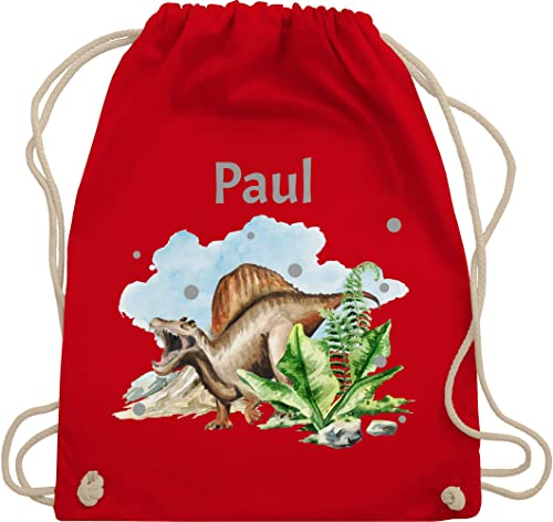 Turnbeutel Rucksack - Dinosaurier Geschenk Dino Geschenke Dinos I - Unisize - Rot - personalisierter beutel kindergarten wäschebeutel kita tier name turnsack sportbeutel baumwolle kinder