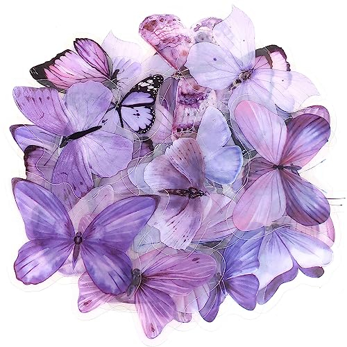 40 Stk Schmetterling Aufkleber Abziehbilder, Scrapbooking Schmetterling Aufkleber Sticker Selbstklebende Dekoration Transparentes für Laptop, Handy, Wand, Scrapbook, Auto - Lila Schmetterling