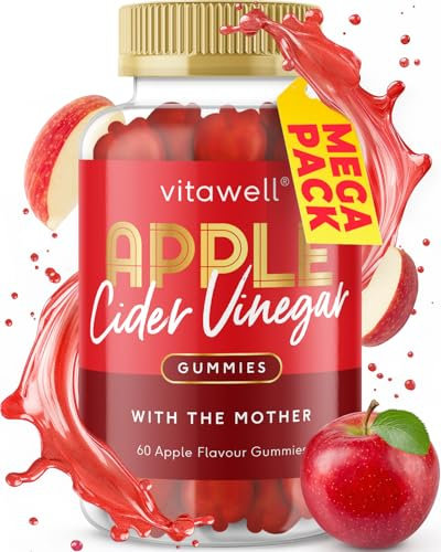 Vitawell Apple Cider Vinegar Gummies - 1000mg with The Mother | Complex Formula - B12 + Folic Acid + Beetroot Extract | 60 Vegan Flavoured Gummies | Digestive Health and Metabolism Support