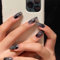 24pcs Medium Coffin False Nails Black Stick on Nails Press on Nails Removable Glue-on Nails Fake Nails Women Girls Nail Art Accessories