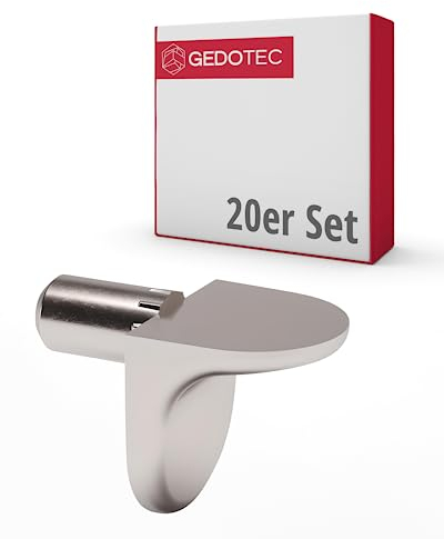 Gedotec Bodenträger aus Metall | 20 Stück | Bohrloch-Ø 5 mm | perfekt geeignet für Holzböden | DAN | Möbel-Tablarträger zum Einstecken | Fachboden-Träger | Einsteck-Bodenträger | Winkel-Bodenträger