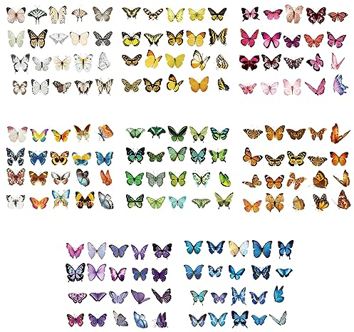 UTMACH 320 Stück Schmetterlinge Sticker Set Transparente Dekorative Schmetterling Aufkleber Vintage Scrapbooking Aufkleber Bunte Schmetterling Aufkleber Klein für DIY Dekoration Journaling Zubehör