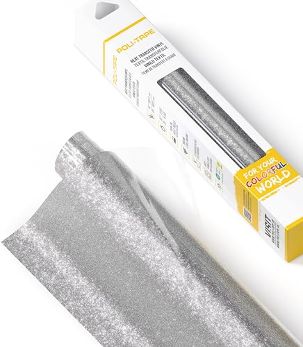 POLI-FLEX® PEARL GLITTER® - Glitzerfolie für Textilien – Flexfolie mit Glitter-Effekt zum Aufbügeln, Plotterfolie für DIY Shirts, Silber, 30,5 cm x 61 cm