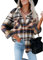 Rayson Chemise Femme Carreaux Chic et Élégant Bouton Down Veste Chaude Hiver Longue Manteau Flanelle (Orange, L)