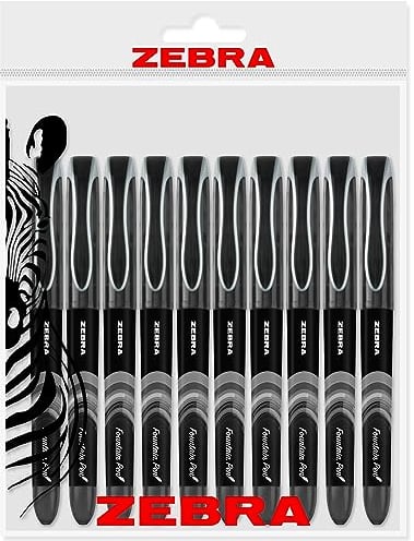 Zebra Fuente - Disposable Fountain Pen - 1.0mm Fine Nib 0.6mm Line Width - Black Ink - Pack of 10 - In Gift Box