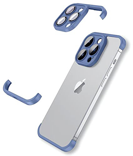MIMGOAL Frameless Case for iPhone 15 Pro Max Case with Camera Protector, Soft Silicone Shockproof Phone Borderless Cover, Ultra-Thin Lightweight Bumper Frameless Slim Cover Blue