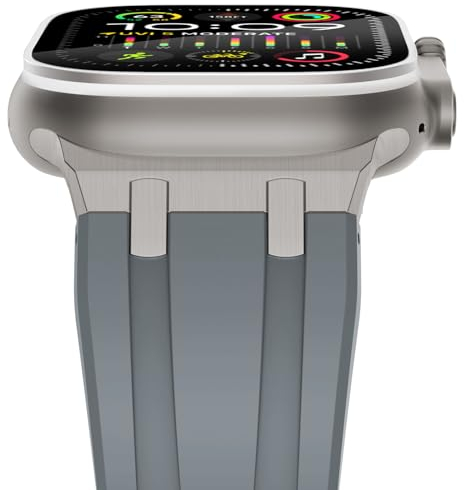 NewWays kompatibel mit Apple Watch Armband 49mm 46mm 45mm 44mm 42mm(Serie 1 2 3), Weiches Silikon Sport Armband für iWatch Ultra 2/Ultra Series 10/9/8/7/6/5/4/3/2/1/SE Herren Damen,Grau/Titan Stecker