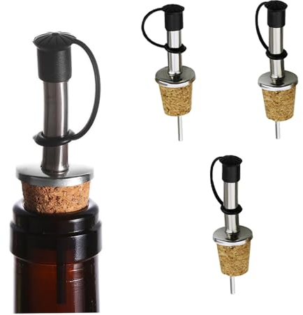 3 Pcs Stainless Steel Cork Olive Oil Pourers with Top Cap Oil Bottle Spouts Vinegar Dispenser Bottle Speed Pourers for Spirits
